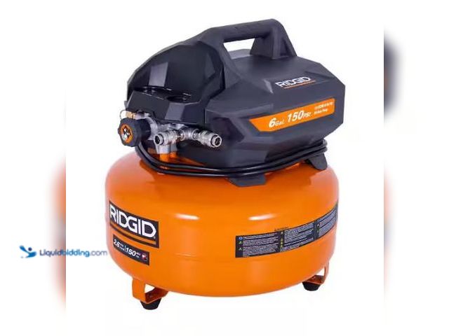Lot 49-1569280 - RIDGID 6 Gal. 150 PSI Portable Electric Oil-Free Jobsite Pancake Air Compressor with Dual Pressure G...