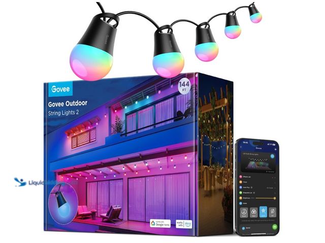 Lot 49-3431458 - Govee Smart Outdoor String Lights 2, 144ft Outdoor Lights with Dimmable Warm White LED Bulbs, 47 Sce...