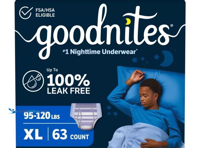 Lot 49-5552499 - Goodnites Boys' Nighttime Bedwetting Disposable Underwear - Size XL 63 ct: Hypoallergenic, Non-Toxic...