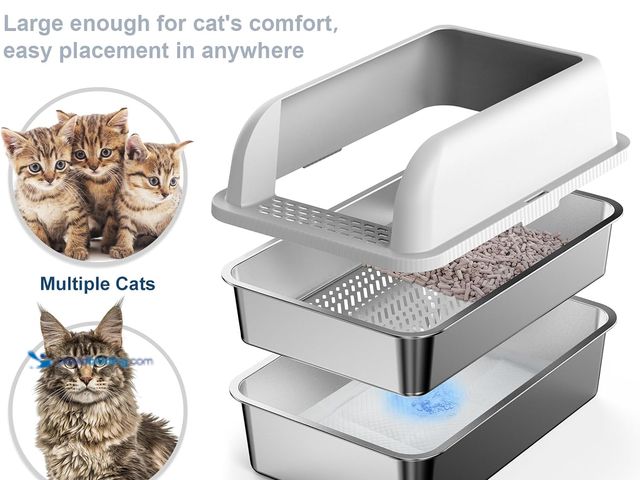 Lot 49-5549950 - Suzzipaws Stainless Steel Sifting Litter Box with Lid for Pine Pellets |High-Sides Anti-Leakage Sift...