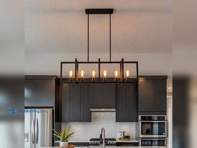 Lot 49-2021930 - RRTYO 6-Light Industrial Black Rectangular Cage Pendant Linear Kitchen Island Chandelier. Model # W8...