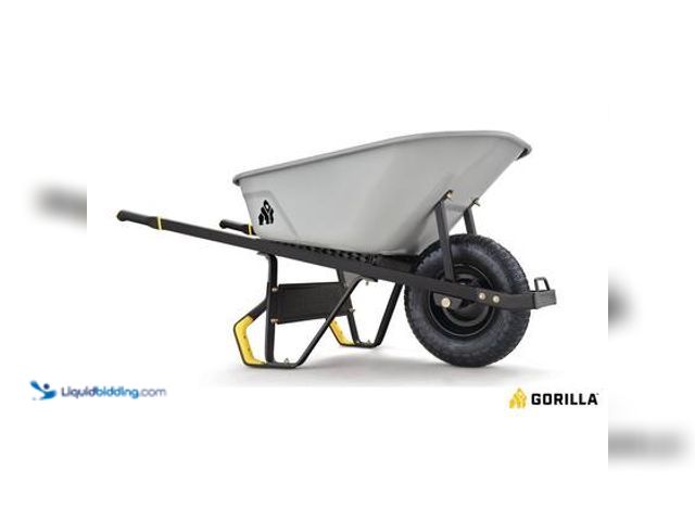 Lot 49-5559334 - Gorilla 6 cu. ft. PRO Heavy-Duty Steel Tub Wheelbarrow, Steel Braces and Handles, Easy Pivot/Dump De...