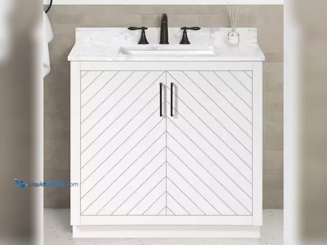Lot 49-1538287 - Glacier Bay Huckleberry 36 in. Single Sink White Bath Vanity with White Engineered Marble Top (Assem...