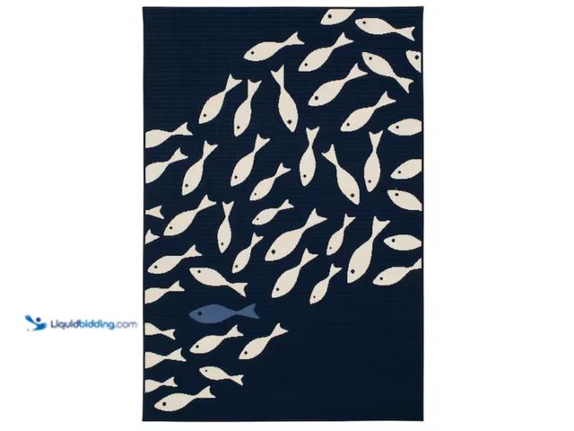 Lot 49-2000118 - LOOMAKNOTI Swimming Fish Blue/Ivory 6 ft. 7 in. x 9 ft. 6 in. Nautical Polypropylene Indoor/Outdoor ...