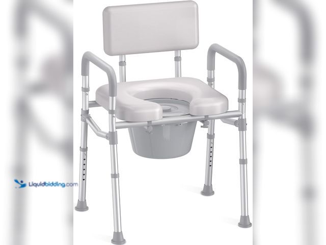 Lot 49-5449340 - HOMLAND Bedside Commode with Padded Seat and Backrest, Aluminum Commode Toilet with Bucket, Easy Cle...
