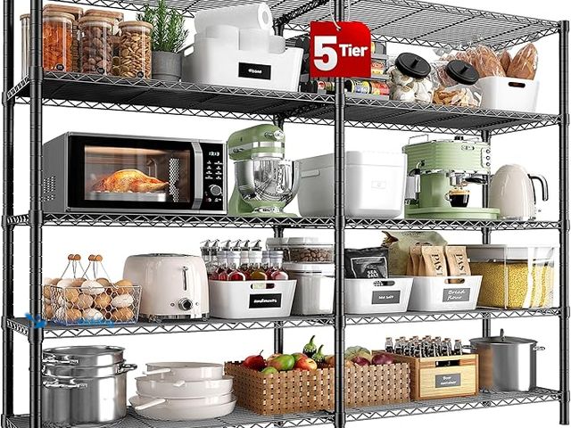 Lot 49-1556377 - REIBII 5 Tier Wire Shelving Storage Shelves Loads 1430LBS, 58" W Metal Shelving for Storage Adjustab...