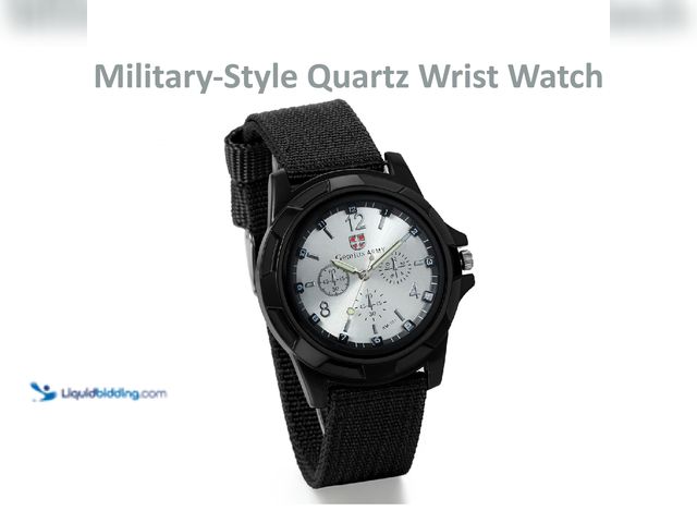 Lot 49-5434094 - Military-Style Men's Quarts Wrist Watch with Canvas Band Silver Face with Black Band - NEW - Classic...