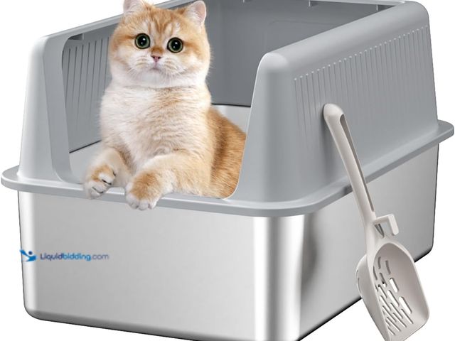 Lot 49-3511794 - Stainless Steel Cat Litter Box with Lid,XL,19.7” L x 13.8” W x 11.8”H Deep,Large Metal Litter Box wi...
