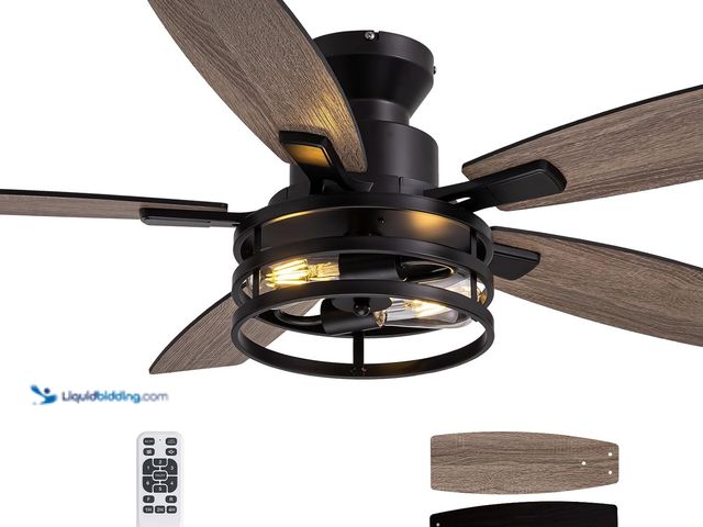 Lot 49-5416047 - 46 Inch Ceiling Fans with Lights and Remote Control, Flush Mount Black Ceiling Fan with Light, Indus...