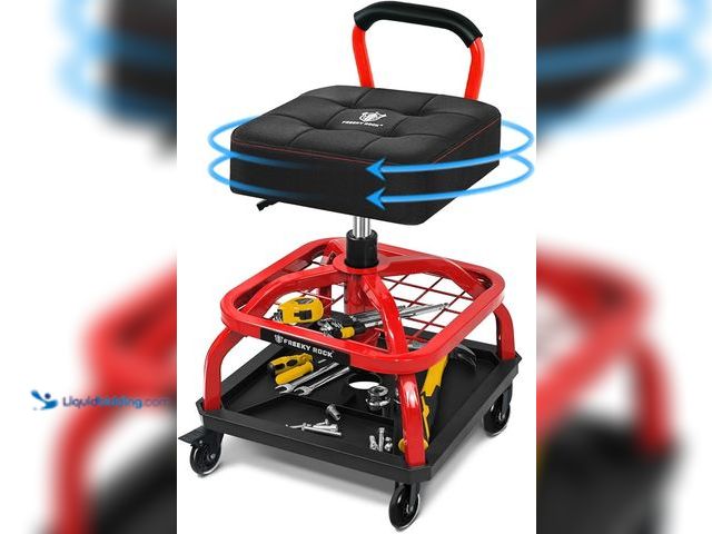 Lot 49-5452163 - Rolling Shop Stool with Wheels, Garage Mechanic Shop Chair with Handle Backrest, Adjustable Height W...