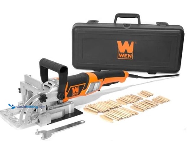 Lot 49-2004614 - WEN 8.5-Amp Plate and Biscuit Joiner with Case and Biscuits, Model #JN8504, Unused, Powers on.   Ref...
