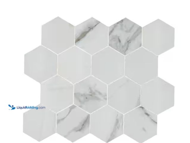 Lot 49-1577332 - Approx. (6) Sq. Ft. Of MSI Carrara 12 in. x 12 in. Polished Porcelain Mesh-Mounted Mosaic Floor and ...