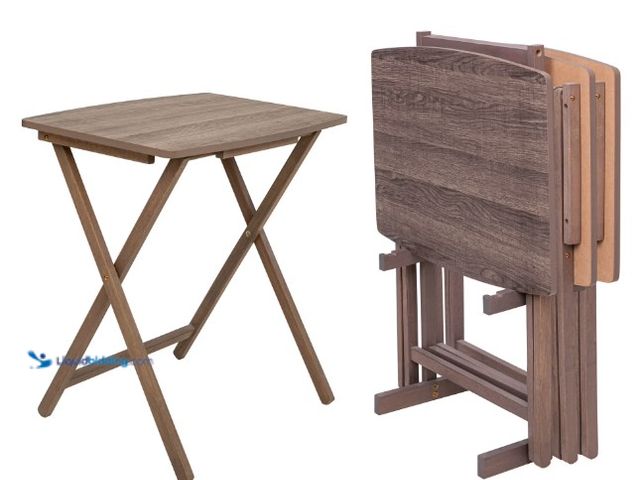 Lot 49-5547978 - Mainstays XL Oversized 5-Piece Rubberwood Folding TV Tray Table Set of 4 with Storage Rack, Rustic G...