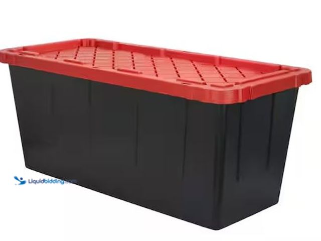 Lot 49-5486976 - HDX
57 Gal. Tough Storage Tote in Black Item is unused with scuffs, dirty, no lid