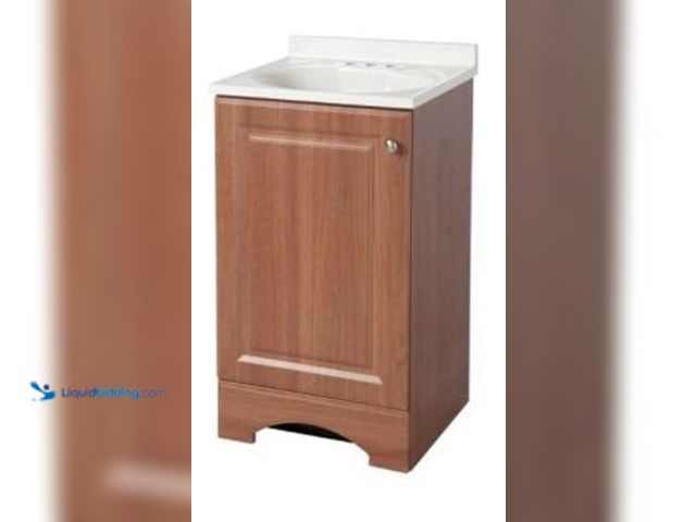 Lot 49-5436220 - 18 in. W Vanity in Golden Pecan with Cultured Marble Vanity Top in White with White Sink. Model #244...