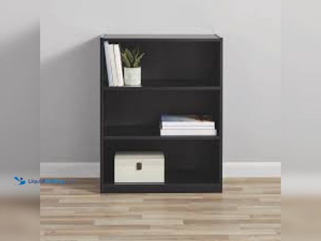 Lot 49-2021842 - Mainstays 3-Shelf Bookcase with Adjustable Shelves, True Black Oak. Model #3939391202. MSRP $40. Unu...
