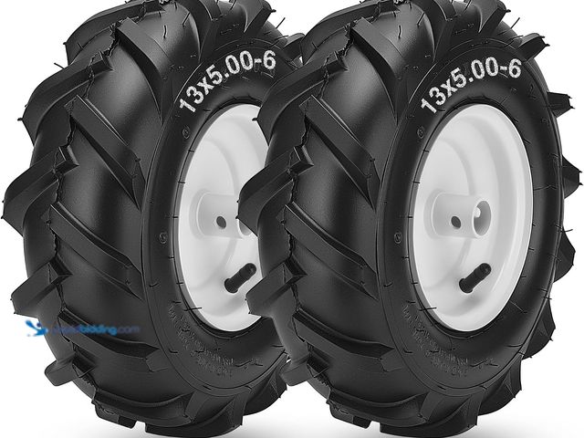 Lot 49-3565849 - 13x5.00-6" Tiller Tire and Wheel, 1" Axle Size 13x5.00-6 Tiller Tires Compatible with Troy-Bilt, Tra...