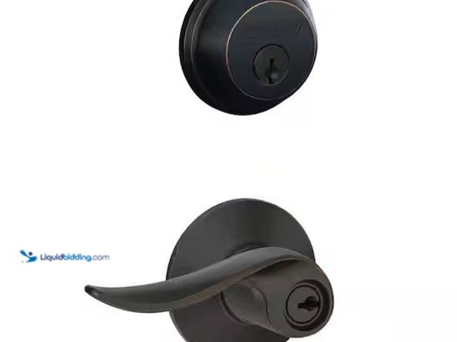 Lot 49-3472115 - Lot of 2 Schlage Sacramento Aged Bronze Single Cylinder Deadbolt and Keyed Entry Door Handle Combo P...