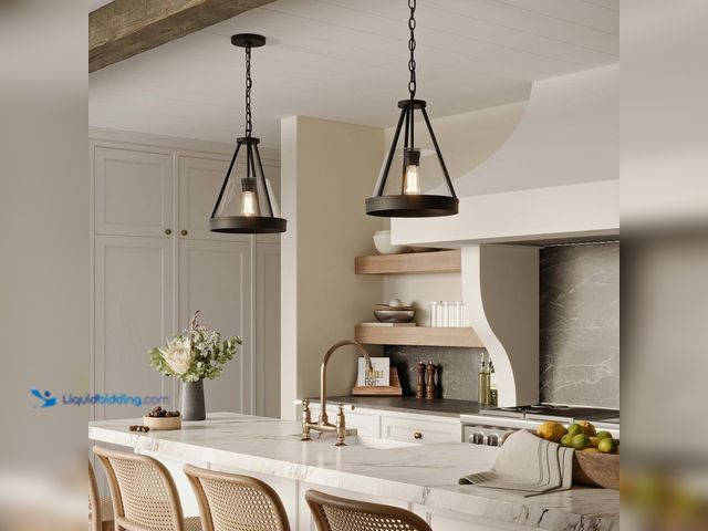 Lot 49-3529002 - Progress Lighting
Aleswith Collection 12 in. 1-Light Matte Black Rustic Modern Pendant for Hall and...