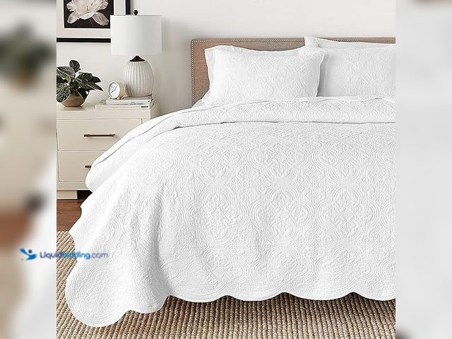 Lot 49-1623753 - Cozy Line Home Fashions 100% Cotton Victorian Medallion Solid White Matelassé Embossed Bedding Quilt...