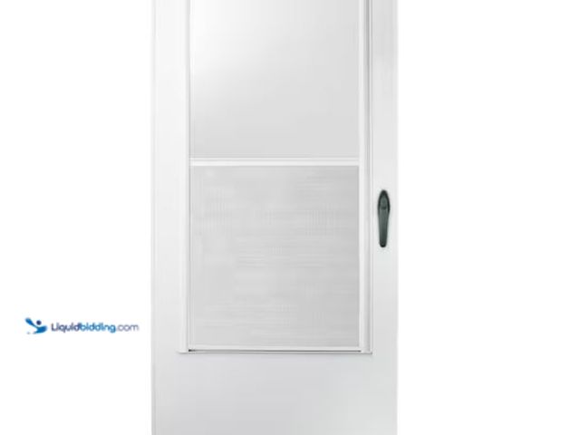 Lot 49-1624752 - EMCO 32 in. x 80 in. White Universal 3/4 Light Vinyl Storm Door with Black Hardware Model # E1SS-32W...