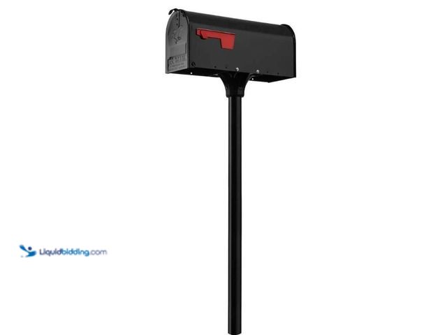 Lot 49-5543788 - Architectural Mailboxes Elite Black Medium Galvanized Steel Mailbox Post Kit. Model #E11KITBAM. Unus...