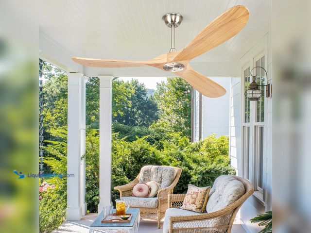 Lot 49-5476406 - 60” Ceiling Fans Without Lights, Wood Ceiling Fan with Remote Control No Light, Outdoor Propeller Ce...