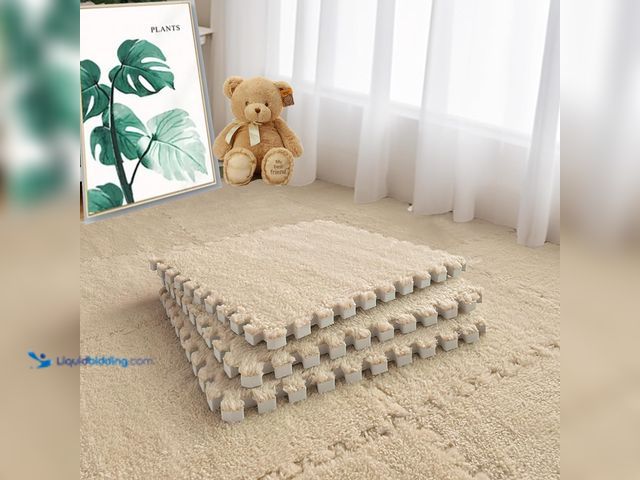 Lot 49-5487444 - 16pcs 0.6" Thickened Interlocking Tile Mats,Fluffy Shaggy Soft EVA Foam Area Rug for Living Room & B...