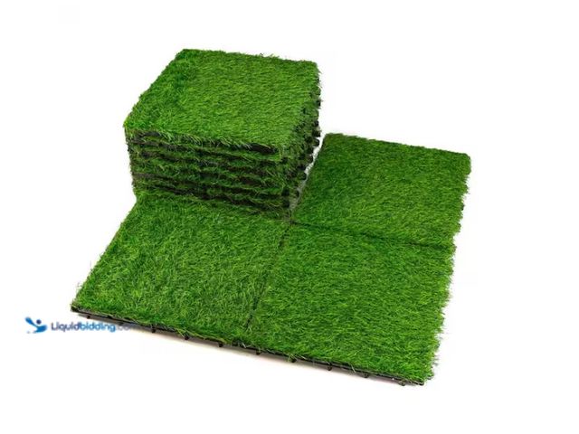 Lot 49-1622799 - Pro Space 12"x12" Square Interlocking Flooring Wood Deck Tile Tufted Grass Green, 10-Pack Covering 1...