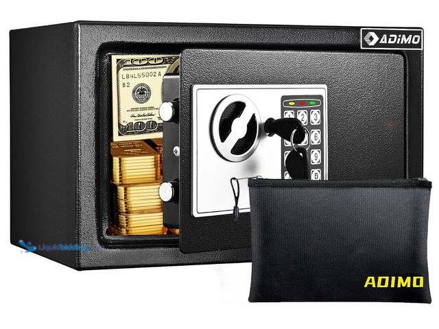 Lot 49-1578017 - ADIMO Safe Box for College Dorm Room with Fireproof Waterproof Bag, Money Safe with Keys & Pass Code...