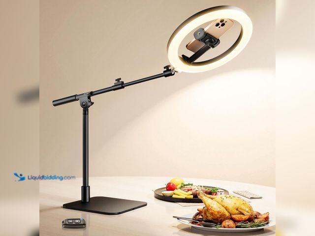 Lot 49-5463468 - Ring Light with Stand for Desk,Adjustable Overhead Phone Mount with 10" Ring Light Tripod for iPhone...