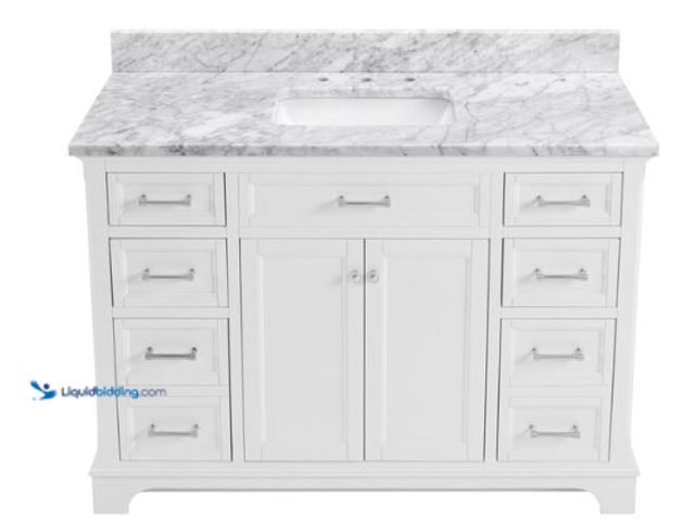 Lot 49-2026223 - Allen + Roth Roveland 48-in White Undermount Single Sink Bathroom Vanity with Carrara Natural Marble...
