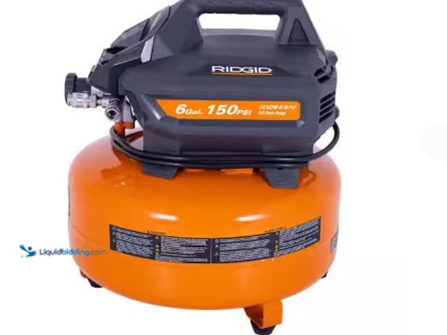 Lot 49-2004476 - RIDGID 6 Gal. 150 PSI Portable Electric Oil-Free Jobsite Pancake Air Compressor with 25 ft. Air Hose...
