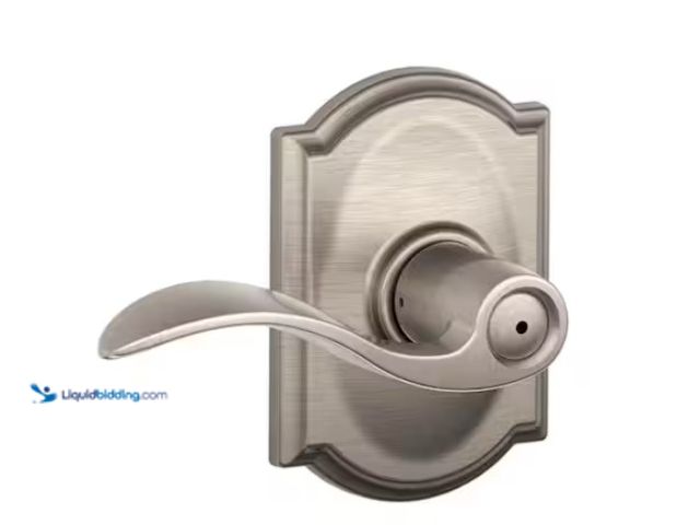Lot 49-1547567 - Schlage Accent Satin Nickel Privacy Bed/Bath Door Handle with Camelot Trim, Model # F40 V ACC 619 CA...
