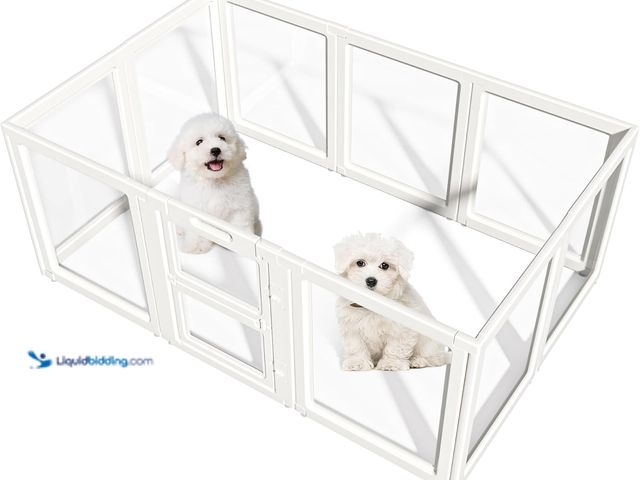 Lot 49-5448697 - Clear Acrylic Dog Playpen Indoor,Transparent Dog Pen,Easy to Assemble and Clear pet Pen for Puppy Do...