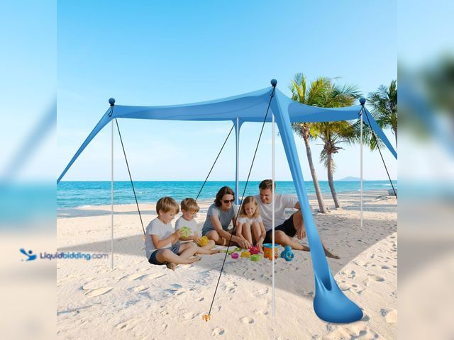 Lot 49-5549973 - Beach Tent, Beach Canopy UPF50+ with Sandbags, Sand Shovels, Ground Pegs & Stability Poles, Outdoor ...