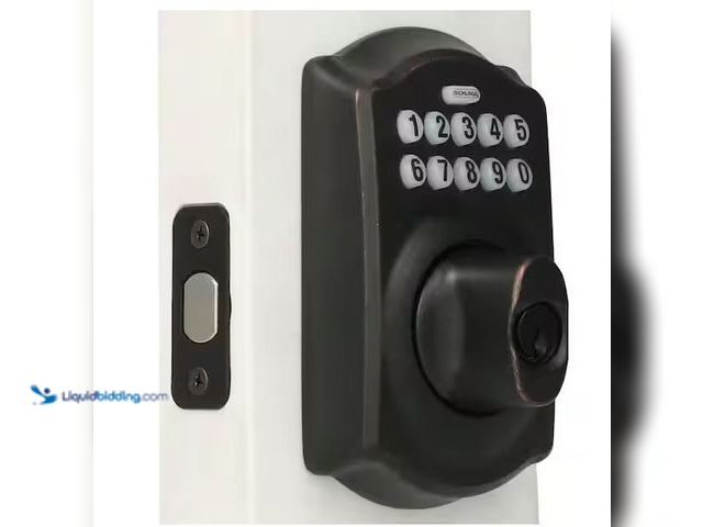 Lot 49-3600211 - Schlage Camelot Aged Bronze Electronic Keypad Deadbolt Model # BE365 V CAM 716, Unused, Has Attachme...