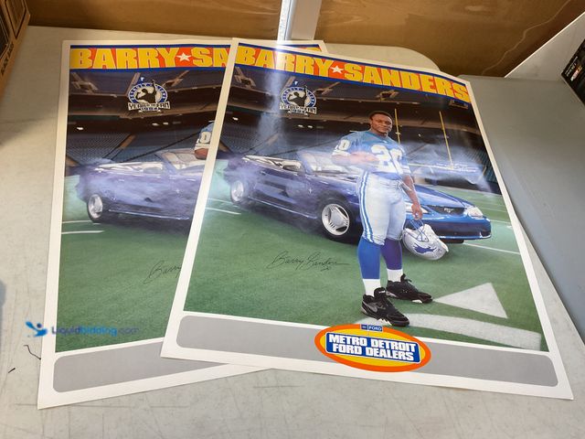 Lot 49-1505289 - COLLECTIBLE LOT OF 2 DETROIT LIONS BARRY SANDERS DETROIT METRO DETROIT FORD DEALERS PROMO POSTERS WI...