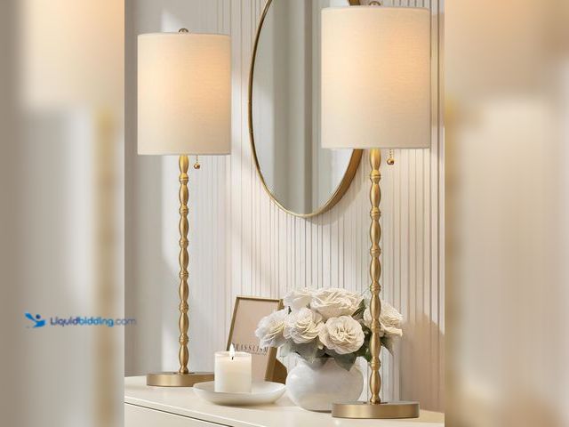 Lot 49-5463526 - Buffet Lamps Set of 2, 28.5" Tall Brass Finish Lamps for Entryway, Hallway, Console Table, Dining Si...