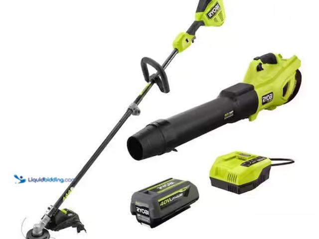 Lot 49-1546860 - RYOBI 40V HP Brushless 650 CFM 160 MPH Cordless Leaf Blower and Carbon Fiber String Trimmer with 4Ah...