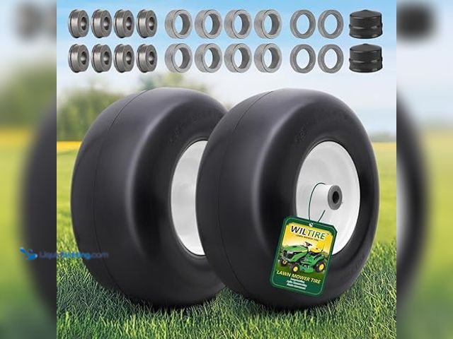 Lot 49-3482770 - Wiltire 13x6.50-6 Lawn Mower Tires Flat Free Tire and Wheel with Rim, Solid Smooth Rubber for Zero-T...