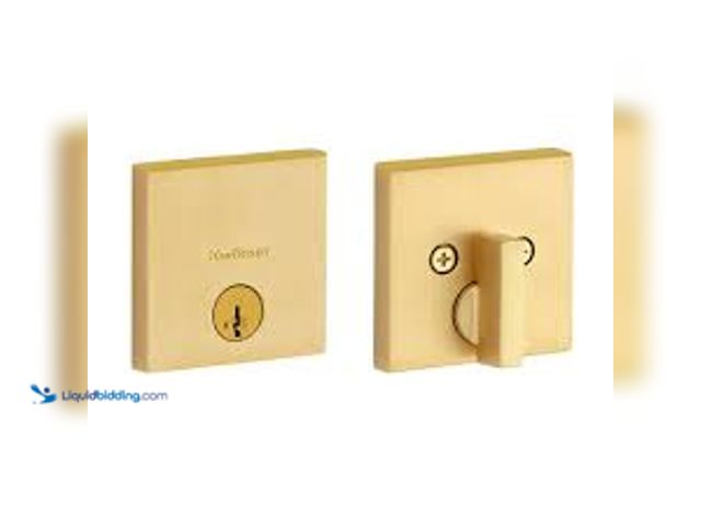 Lot 49-5458964 - Kwikset Downtown Low Profile Satin Brass Single Cylinder Square Contemporary Deadbolt Featuring Smar...