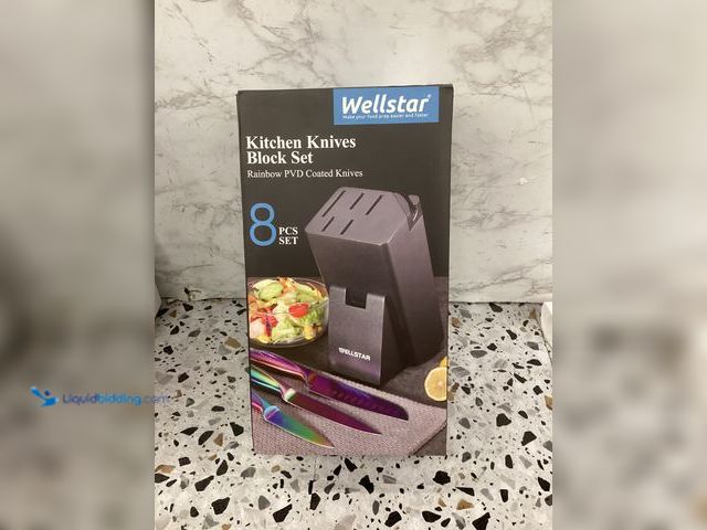 Lot 49-3527926 - Wellstar 8pcs Kitchen Knives Block Set Rainbow PVD Coated Knives. Item is unused.
