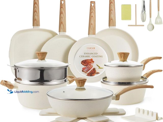 Lot 49-5482012 - 26Pcs Pots and Pans Nonstick Ceramic Cookware Set Nontoxic Kitchen Cooking Set with Steamers Utensil...