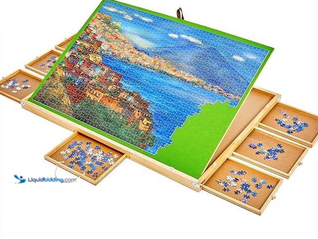 Lot 49-5405732 - 2000-piece Large Portable Wooden Puzzle Board with 8 Sorting Drawers & Hard Cover,Adjustable Tilting...