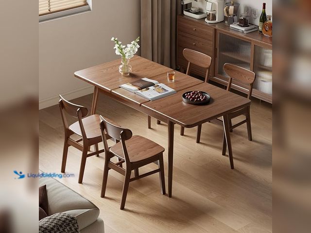 Lot 49-1630739 - Solid Wood Extendable Dining Table (No Chairs) for 4-8 People with Seamless Extension from 47.2 to 6...