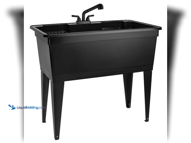 Lot 49-5414720 - 23.75 in. D x 39.5 in. W 37-Gallon Freestanding Laundry/Utility Sink in Black with Black Pull-Out Fa...