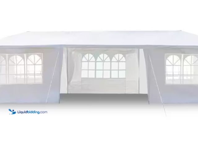 Lot 49-1515784 - Karl home 10 ft. x 30 ft. White Party Wedding Tent Canopy 7 Sidewall, Model # 894740381495, Used, Po...
