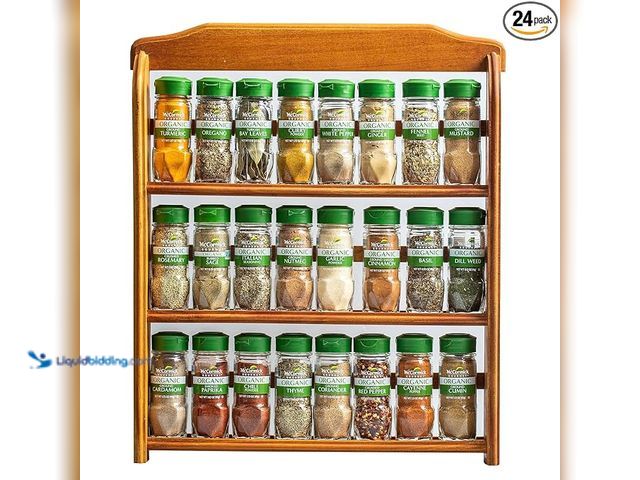 Lot 49-3513213 - McCormick Gourmet Three Tier Wood 24 Piece Organic Spice Rack Organizer with Spices Included, 27.6 o...