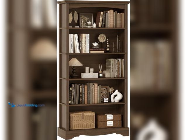 Lot 49-5546082 - TVU 5-Tier Wooden Bookshelf, 31.5" W x 65" H ×9.9" D Bookshelf with Storage, Floor Standing Modern S...
